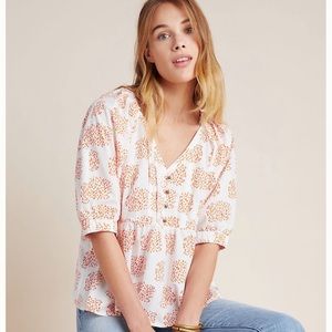 Anthropologie Poplin Babydoll Blouse NWOT